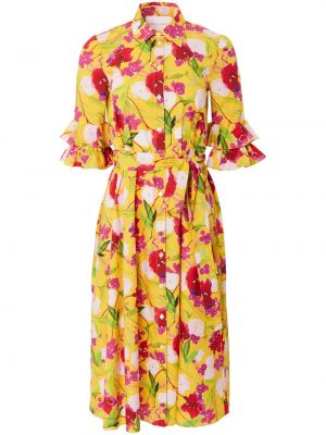 Pamučna haljina s cvjetnim printom s printom Carolina Herrera žuta
