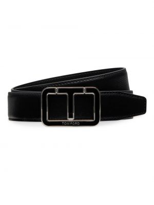 Кожаный эмалевый Т-образный ремень Tom Ford черный