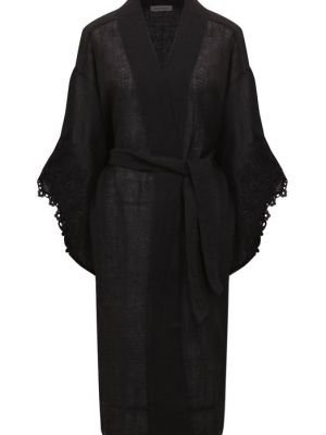 Черный льняной халат из вискозы Maurizio