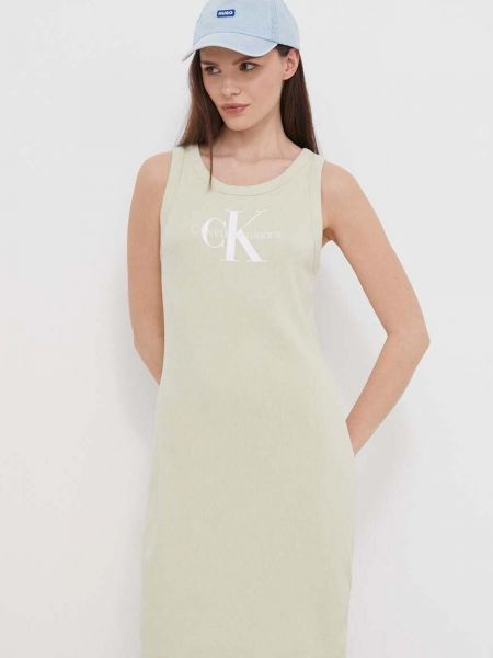 Sukienka mini dopasowana Calvin Klein Jeans zielona