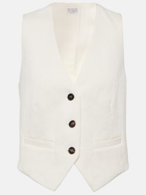 Bavlněná lněná vesta Brunello Cucinelli bílá