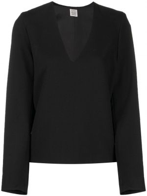 Bluza z v-izrezom iz krep tkanine Toteme črna