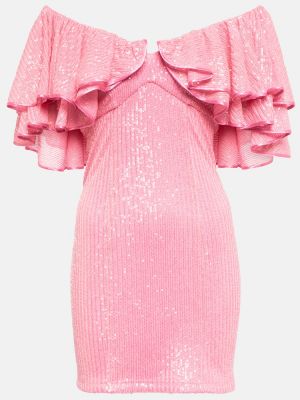 Mini vestido con lentejuelas con volantes Rotate Birger Christensen rosa