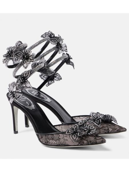 Кожени полуотворени обувки с дантела René Caovilla черно