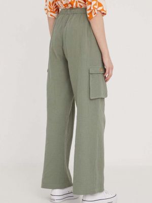 Bavlněné kalhoty s vysokým pasem Roxy zelené