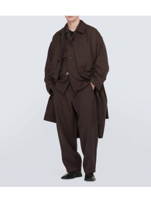 Lniany płaszcz wełniany Lemaire brązowy