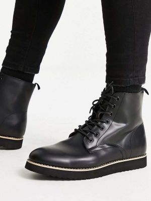 Кожаные ботинки на шнуровке из искусственной кожи Truffle Collection черные