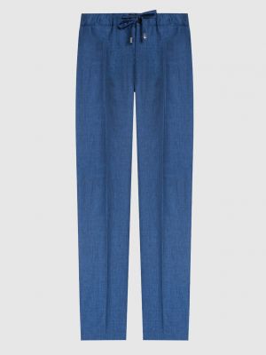 Синие шелковые льняные шерстяные брюки Enrico Mandelli