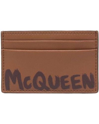 Kožená peněženka s potiskem Alexander Mcqueen hnědá
