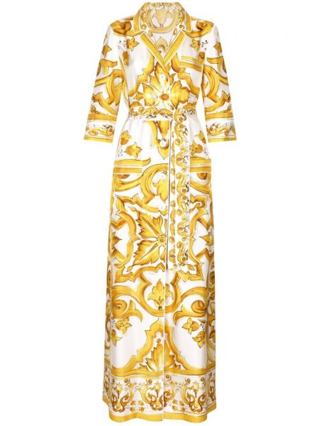Μεταξωτή μάξι φόρεμα Dolce & Gabbana κίτρινο