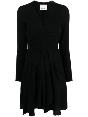 Μίντι φόρεμα με λαιμόκοψη v ντραπέ Isabel Marant μαύρο