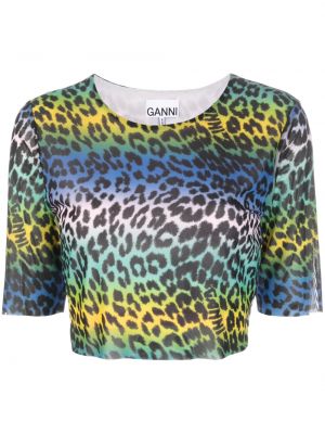 Tričko s potlačou s leopardím vzorom Ganni zelená