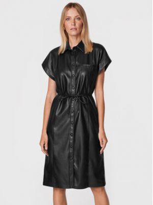 Шкіряна сукня-сорочка зі штучної шкіри Sisley чорна