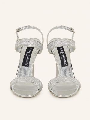 Sandały z paskami na obcasie Dolce And Gabbana srebrne