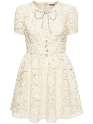 Sukienka mini z kokardką koronkowa Self-portrait biała