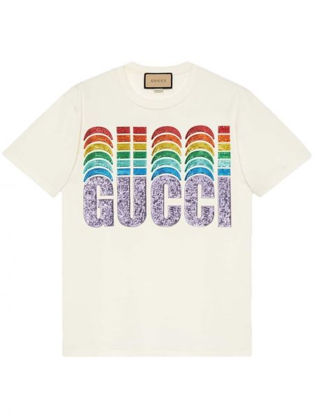 Tričko s flitry Gucci bílé