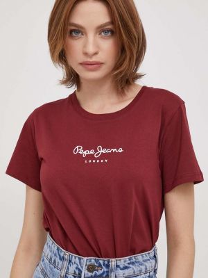 Bavlněné tričko Pepe Jeans vínové