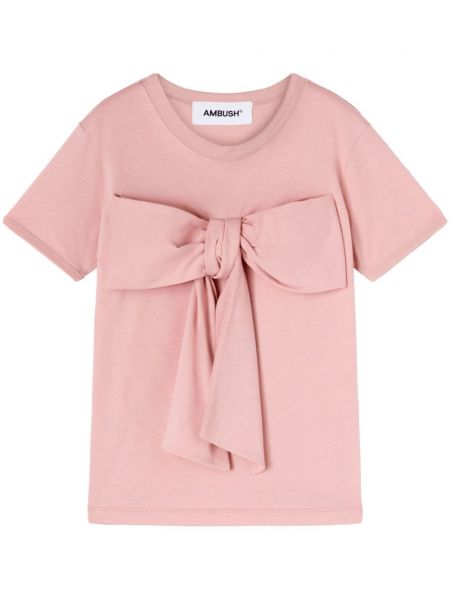 Oversized bavlnené tričko s mašľou Ambush ružová
