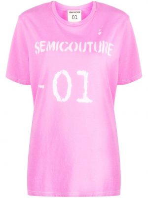 Тениска с принт Semicouture розово