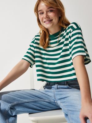 Pletené pruhované tričko Happiness İstanbul zelené