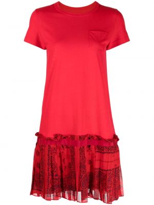 Sukienka mini bawełniana z nadrukiem Sacai czerwona
