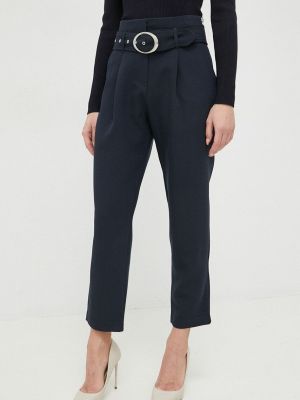 Morgan pantaloni femei, culoarea albastru marin, drept, high waist