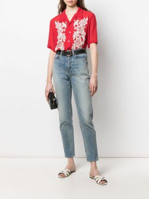 Camisa con bordado de flores Saint Laurent rojo
