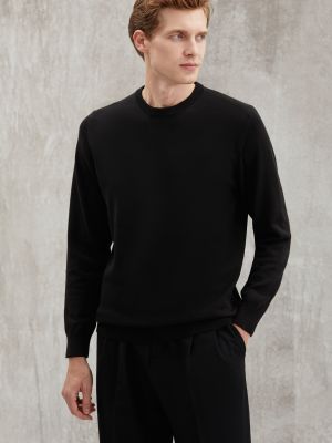 Medvilninis šilkinis džemperis apvaliu kaklu Grimelange juoda