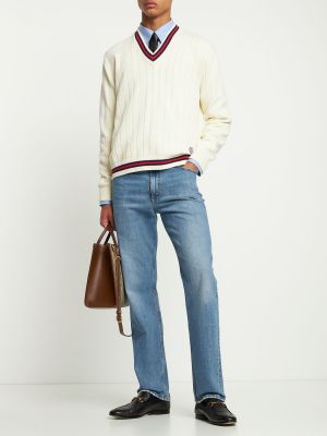 Bavlnené džínsy s rovným strihom Gucci modrá