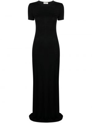 Vunena večernja haljina s okruglim izrezom Saint Laurent crna