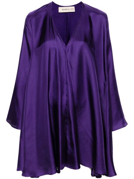Jedwabna sukienka z dekoltem w serek Blanca Vita fioletowa