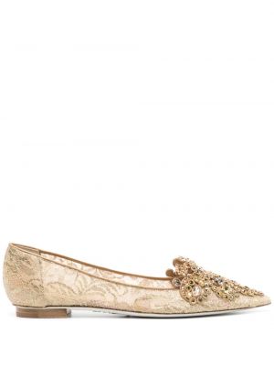 Pantofi din dantelă de cristal Rene Caovilla auriu