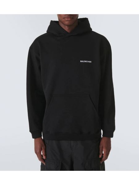 Pamuklu polar hoodie Balenciaga siyah