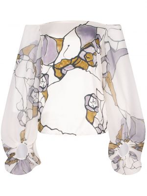 Bluză de mătase cu imagine Silvia Tcherassi alb