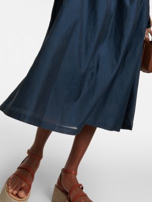 Jedwabna sukienka długa bawełniana S Max Mara niebieska