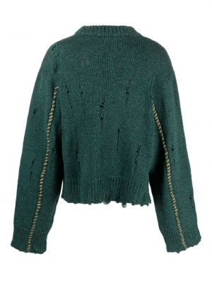 Sweter wełniany z przetarciami Egonlab zielony