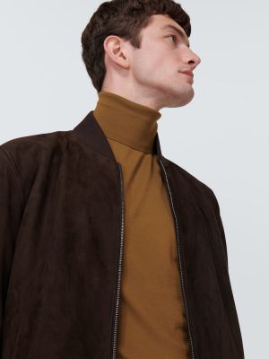 Jersey cuello alto de lana con cuello alto de tela jersey Loro Piana marrón