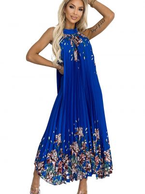 Satynowa sukienka długa plisowana Numoco niebieska