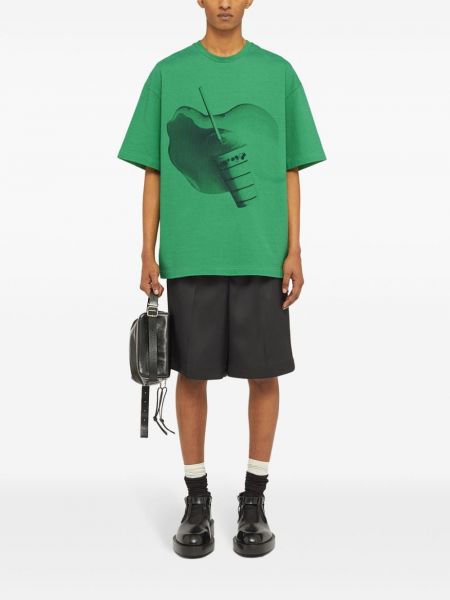 Bavlněné tričko s potiskem Jil Sander zelené