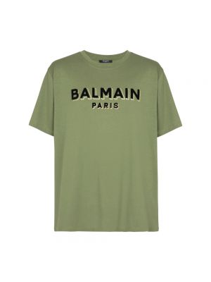 Koszulka z nadrukiem Balmain zielona
