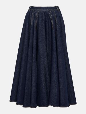 Плисирана дънкова пола с висока талия Alaã¯a синьо