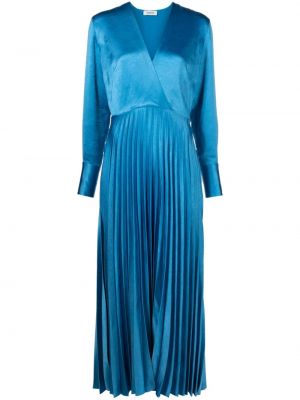 Plisované saténové dlouhé šaty Sandro modrá