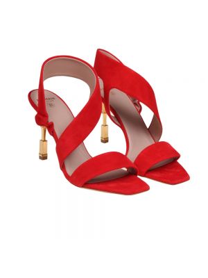 Sandały zamszowe z kwadratowym noskiem Balmain czerwone