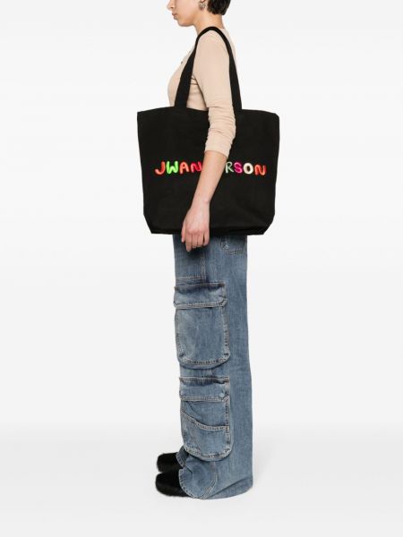 Shopper handtasche mit stickerei aus baumwoll Jw Anderson schwarz