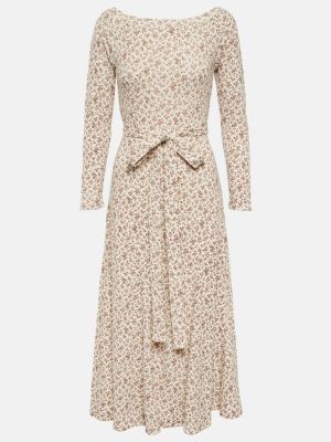 Bombažna midi obleka s cvetličnim vzorcem iz žakarda Polo Ralph Lauren
