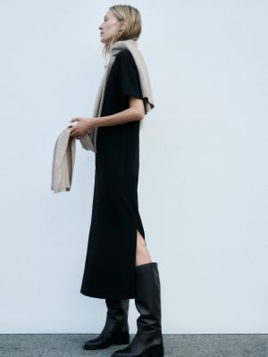 Кожаные ботфорты Zara черные