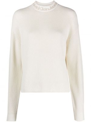 Памучен пуловер Calvin Klein Jeans бяло