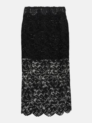 Čipkovaná midi sukňa Paco Rabanne čierna