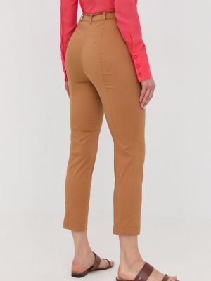 Jednobarevné kalhoty s vysokým pasem Patrizia Pepe hnědé