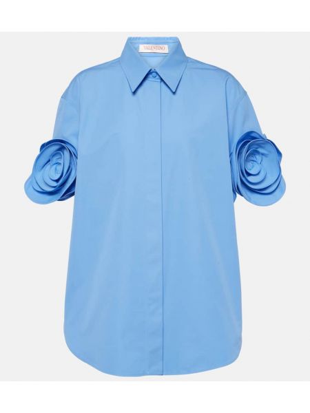 Camisa de algodón de flores con apliques Valentino azul